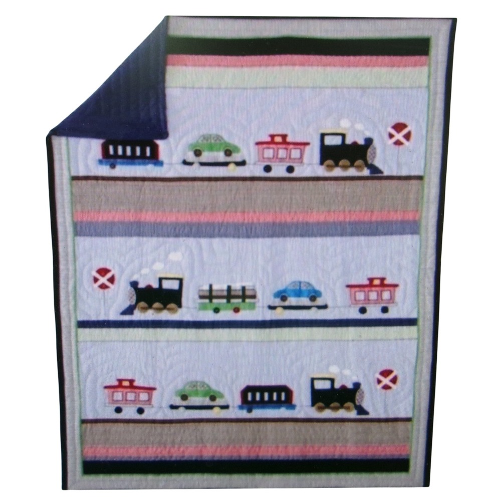 Pottery Barn Kids Train Applique Heavy Cotton Quilt Patchwork Twin 66"x 82"
